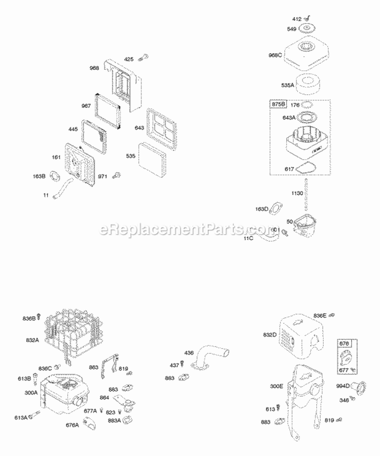 Air Cleaner Exhaust System Diagram and Parts List for 122432-0120-E1  Briggs and Stratton Engine
